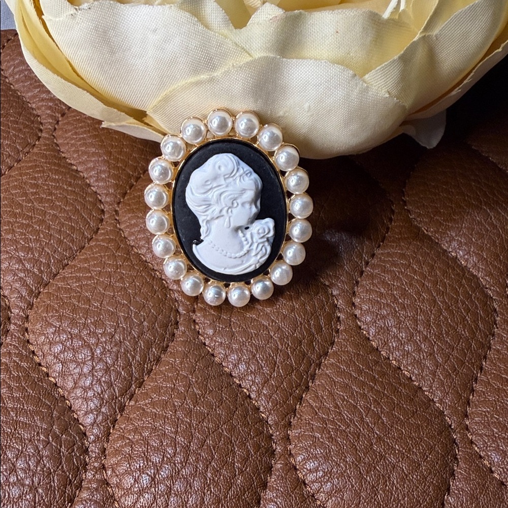Classic Cameo Brooch with Pearl Accents